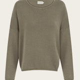 Naz women's recycled cotton sweater. Ethically produced in Portugal this sweater features an oversized fit with a boat neck. 