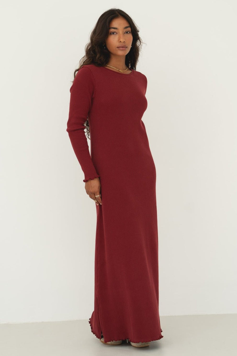 Bordeaux Ribbed Organic Cotton Maxi Dress – Näz