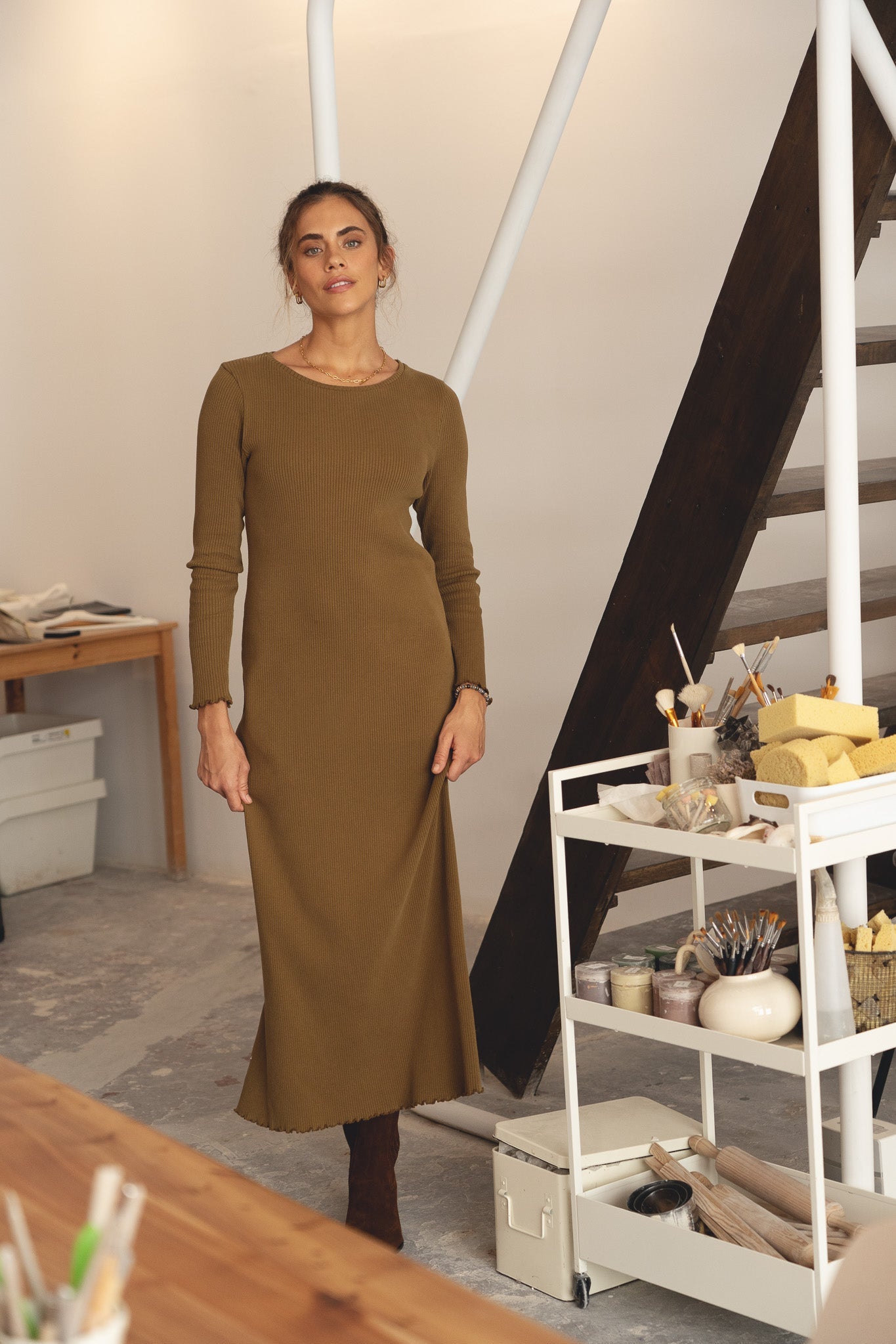 Ella Olive Rib Dress - Näz - Sustainable Fashion Made in Portugal