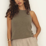 Naz women's cotton knit top in green. Thoughtfully made in Portugal. 