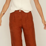 Naz women's linen pants in rust. Made in Portugal with sustainable fabrics with lasting quality. 