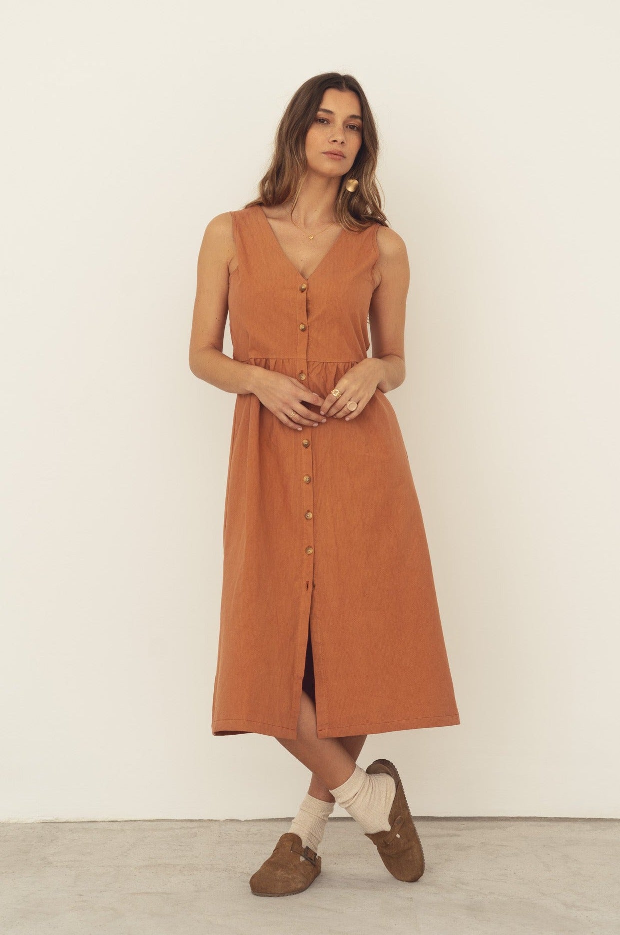 deadstock cotton sleeveless women dress summer peach colour 