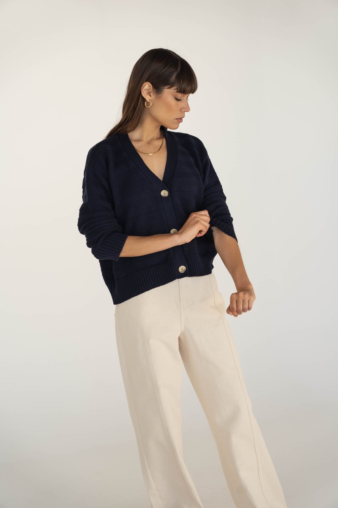 Sophia Cotton Navy Cardigan - Näz - Sustainable Fashion Made in Portugal