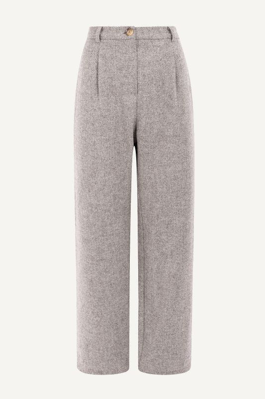 Naz women's sustainable wool trousers. Features a wide leg high-waisted fit. Made ethically in Portugal