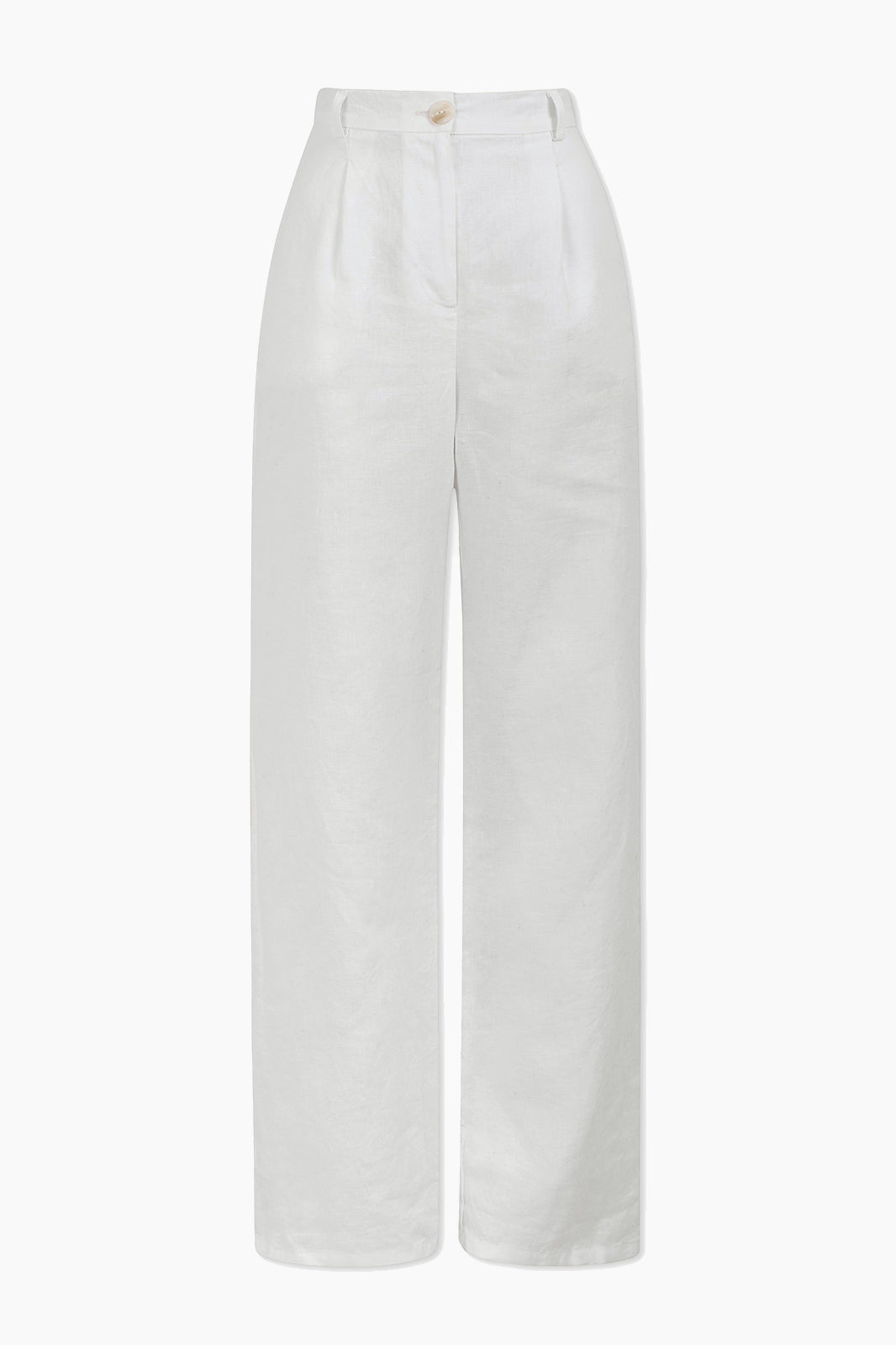 Naz women's tailored linen pants in white. High-waisted wide leg fit. Made in Portugal with lasting quality. 