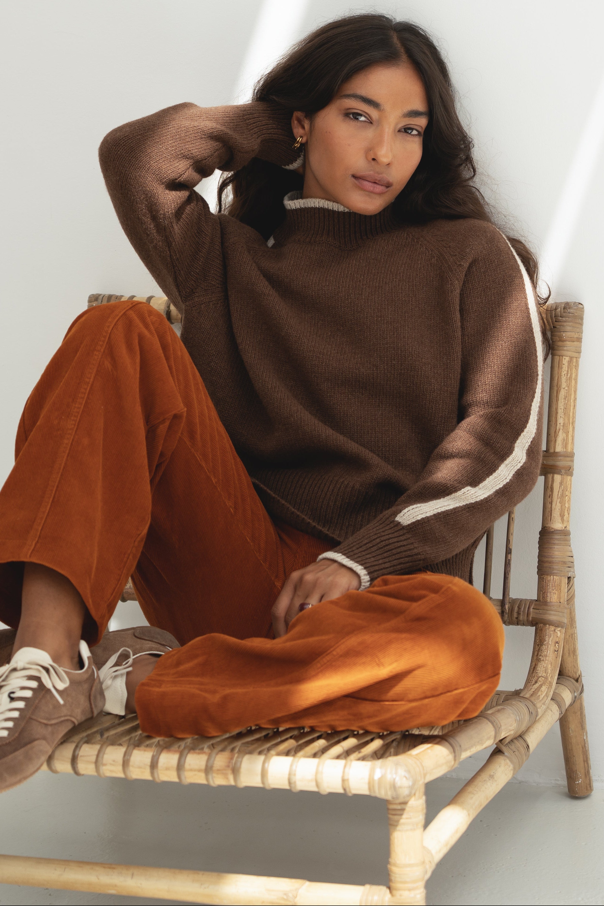 Brown Recycled Wool Sweater with Side Slits