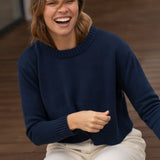 Claudia Navy Cotton Crewneck