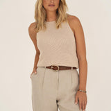 Claire Beige Halter Knit Top