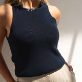 Claire Navy Halter Knit Top