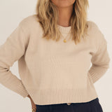 Claudia Beige Cotton Crewneck