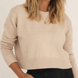 Claudia Beige Cotton Crewneck