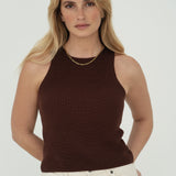 Claire Brown Halter Knit Top
