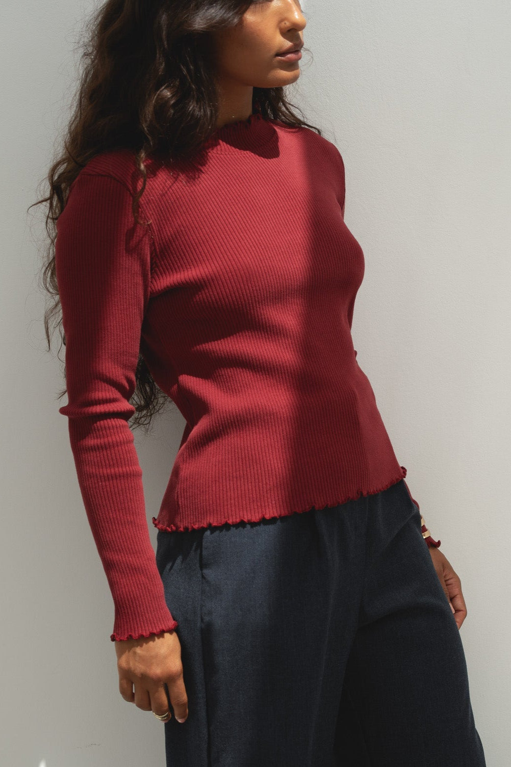 Women's Staple Cotton Turtleneck in Bordeaux