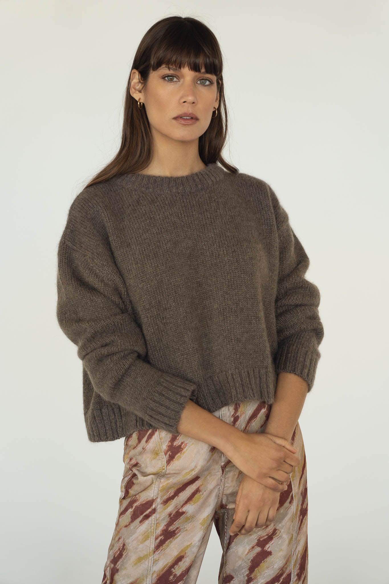 Sustainable Alpaca Chunky Crewneck in Brown