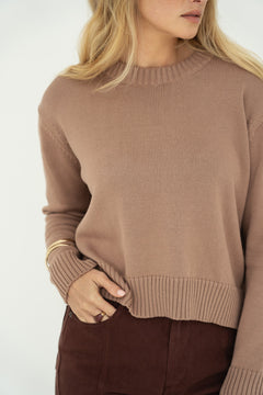 Claudia Mocha Cotton Crewneck - Näz-Sustainable Fashion Made in Portugal