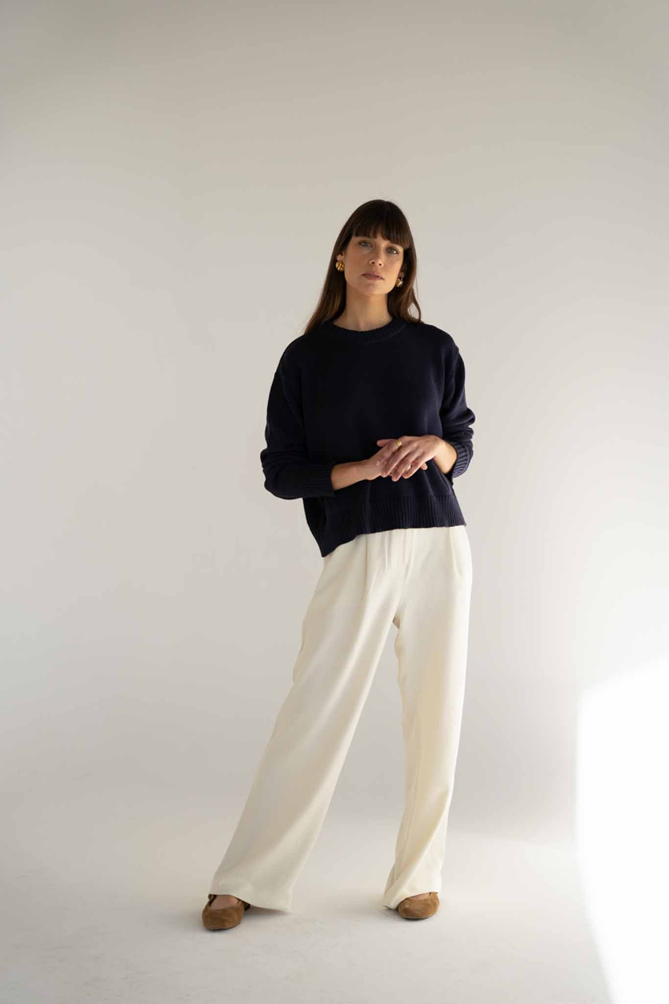 Claudia Navy Cotton Crewneck - Näz - Sustainable Fashion Made in Portugal
