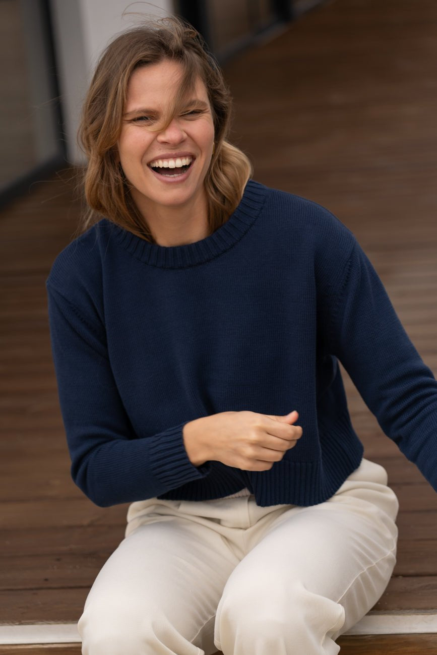 Claudia Navy Cotton Crewneck - Näz - Sustainable Fashion Made in Portugal