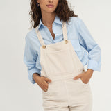 Naz women's cotton corduroy overalls in white with elastic on the back. 