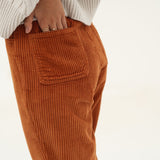 Naz corduroy cotton trousers in orange for women elastic on the waist.