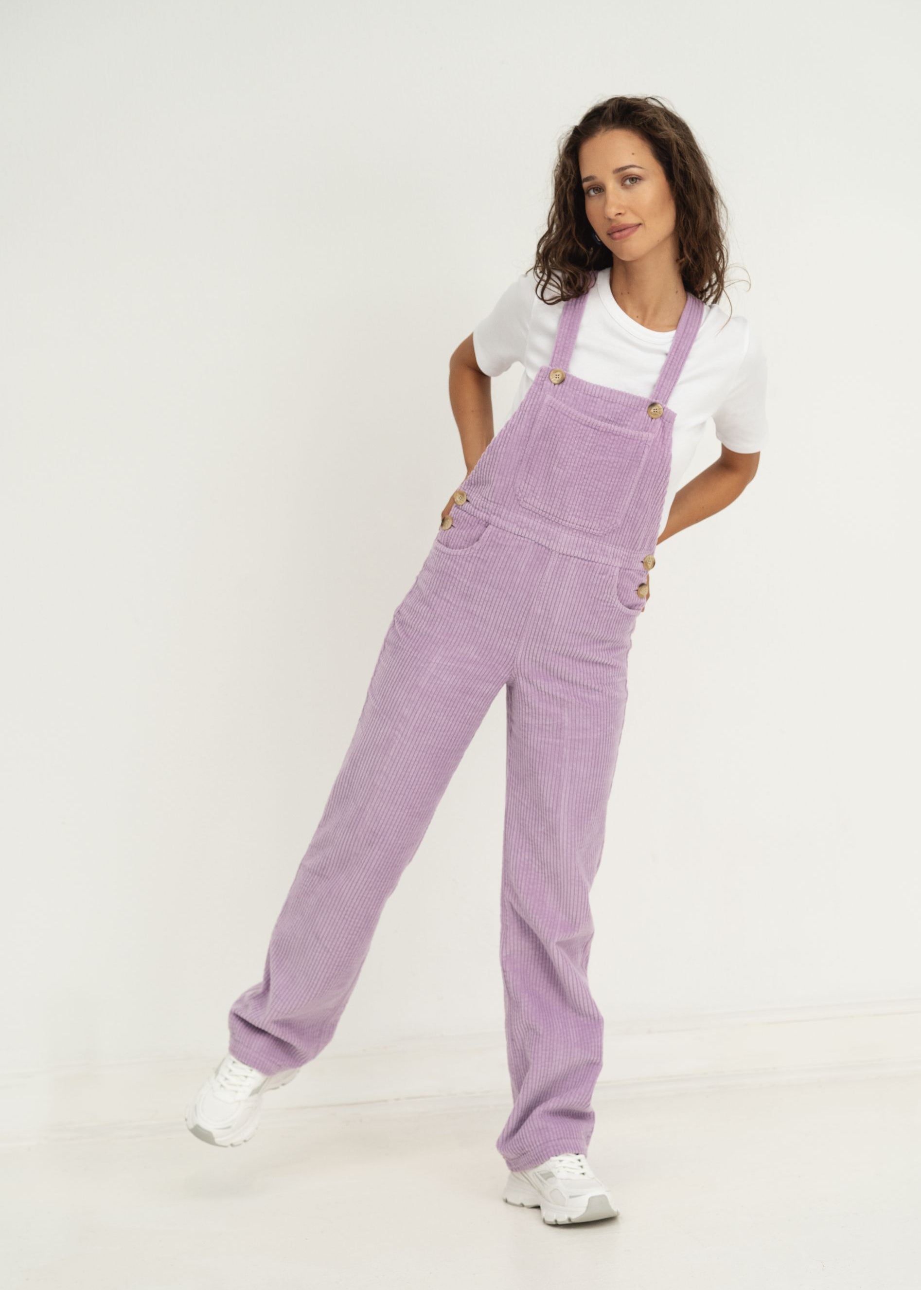 Naz women's corduroy overalls in lilac. Made in Portugal.