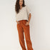Naz women's corduroy cotton trousers in orange for women with elastic on the waist.