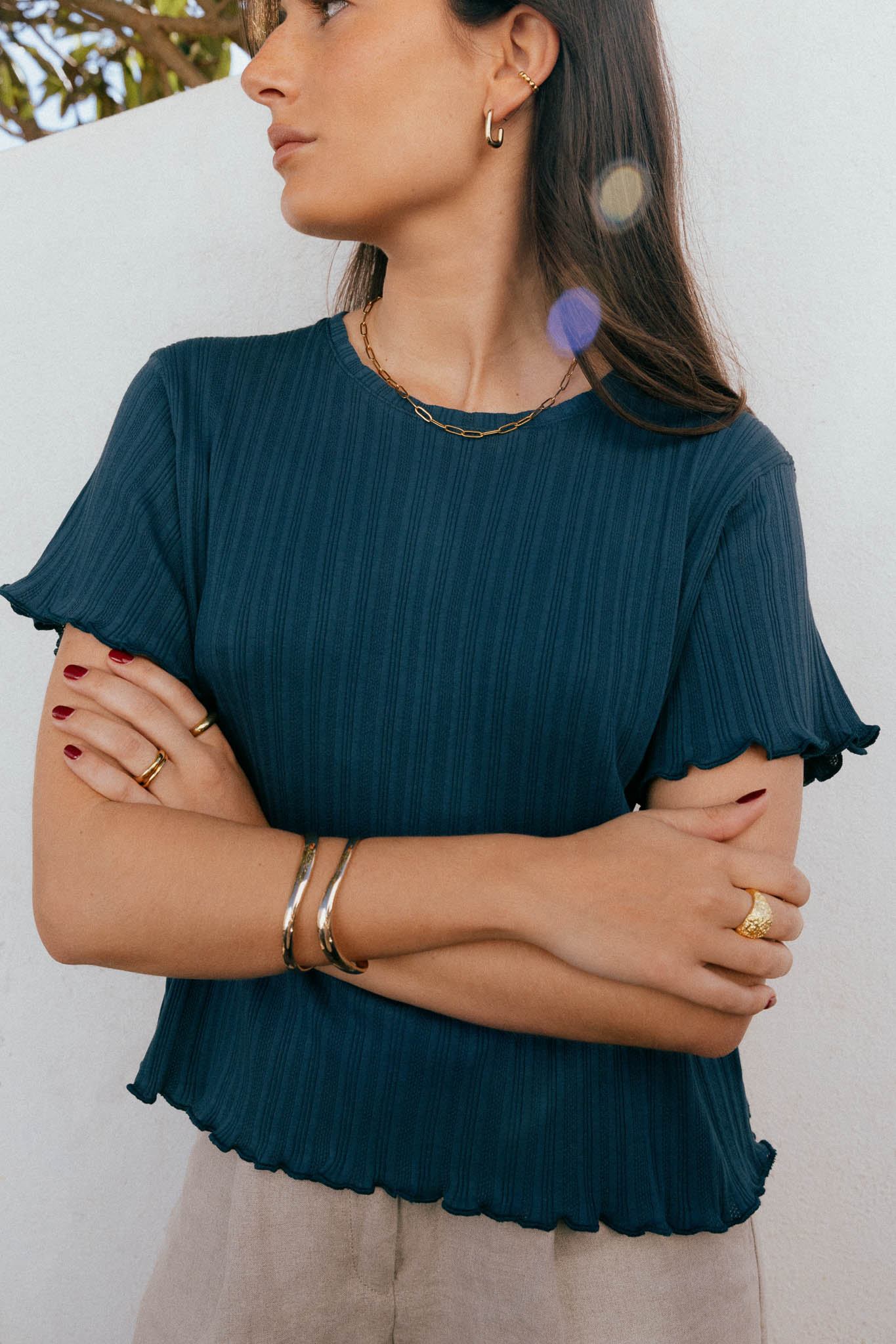 Dawn Navy Cotton T-shirt - Näz - Sustainable Fashion Made in Portugal