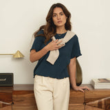 Dawn Navy Cotton T-shirt - Näz - Sustainable Fashion Made in Portugal