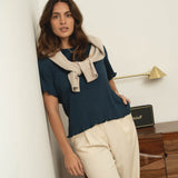 Dawn Navy Cotton T-shirt - Näz - Sustainable Fashion Made in Portugal