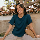 Dawn Navy Cotton T-shirt - Näz - Sustainable Fashion Made in Portugal