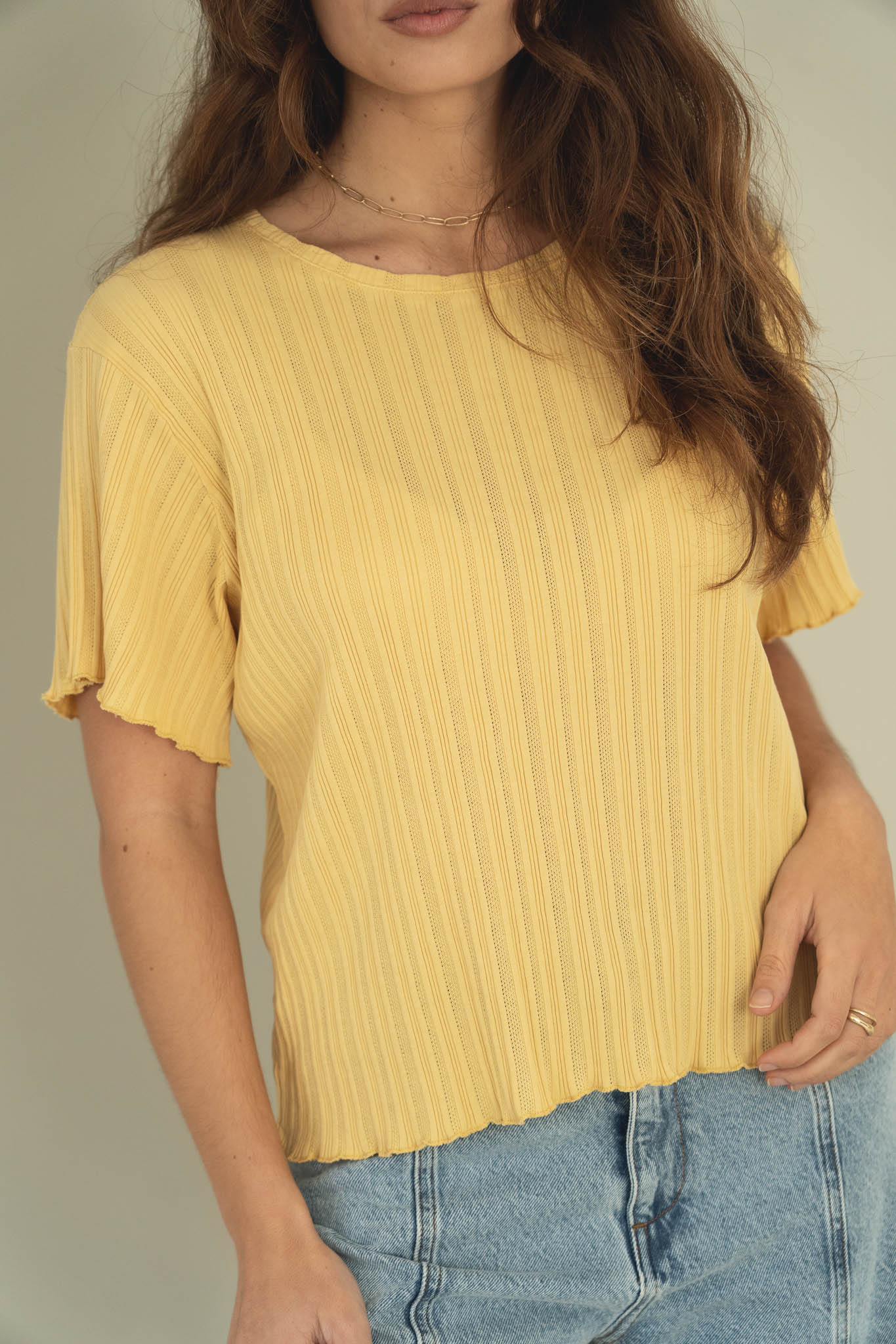 Cotton Butter Yellow T-shirt with Textured Knit