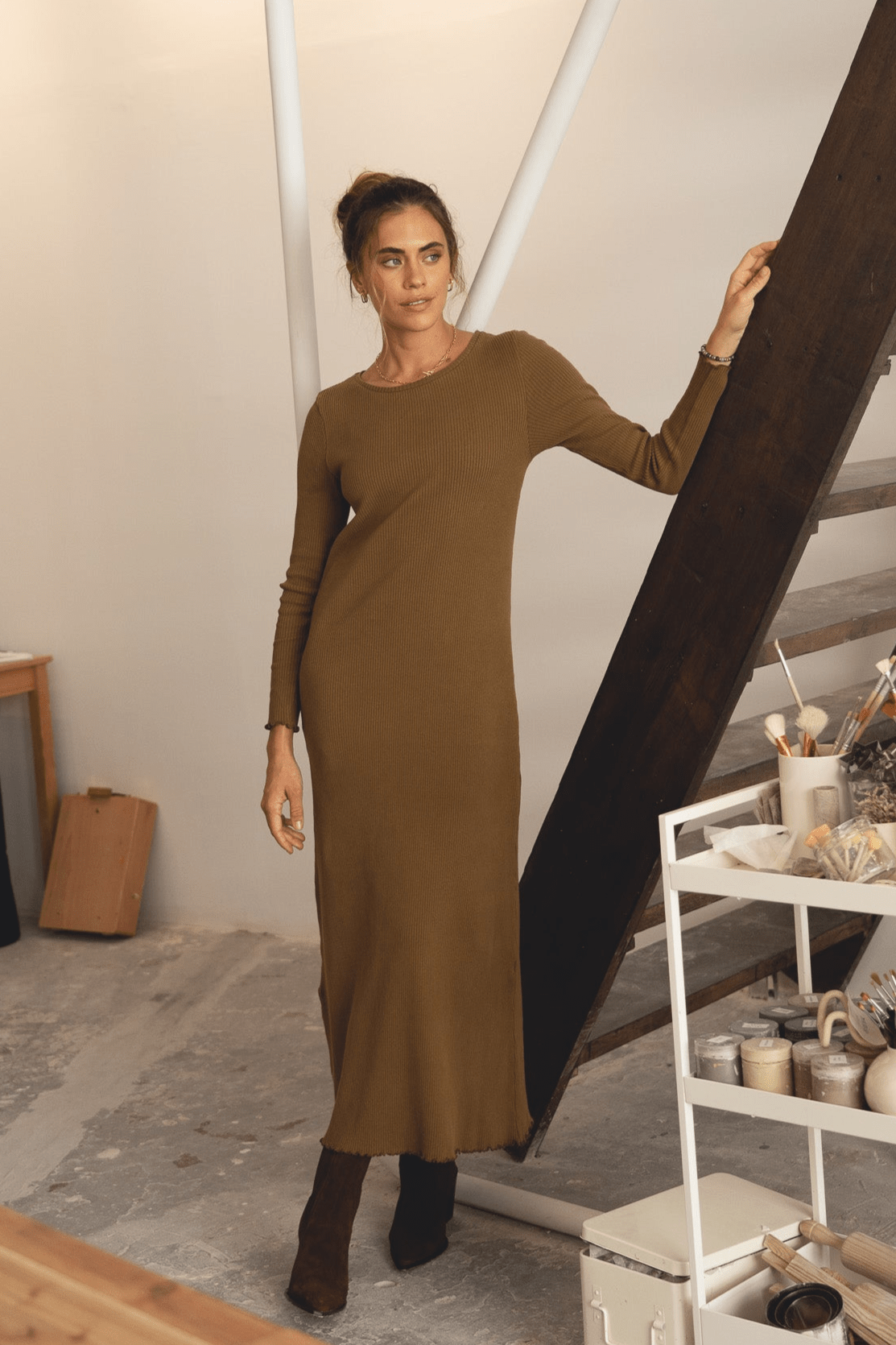 Pistachio Ribbed Organic Cotton Maxi Dress