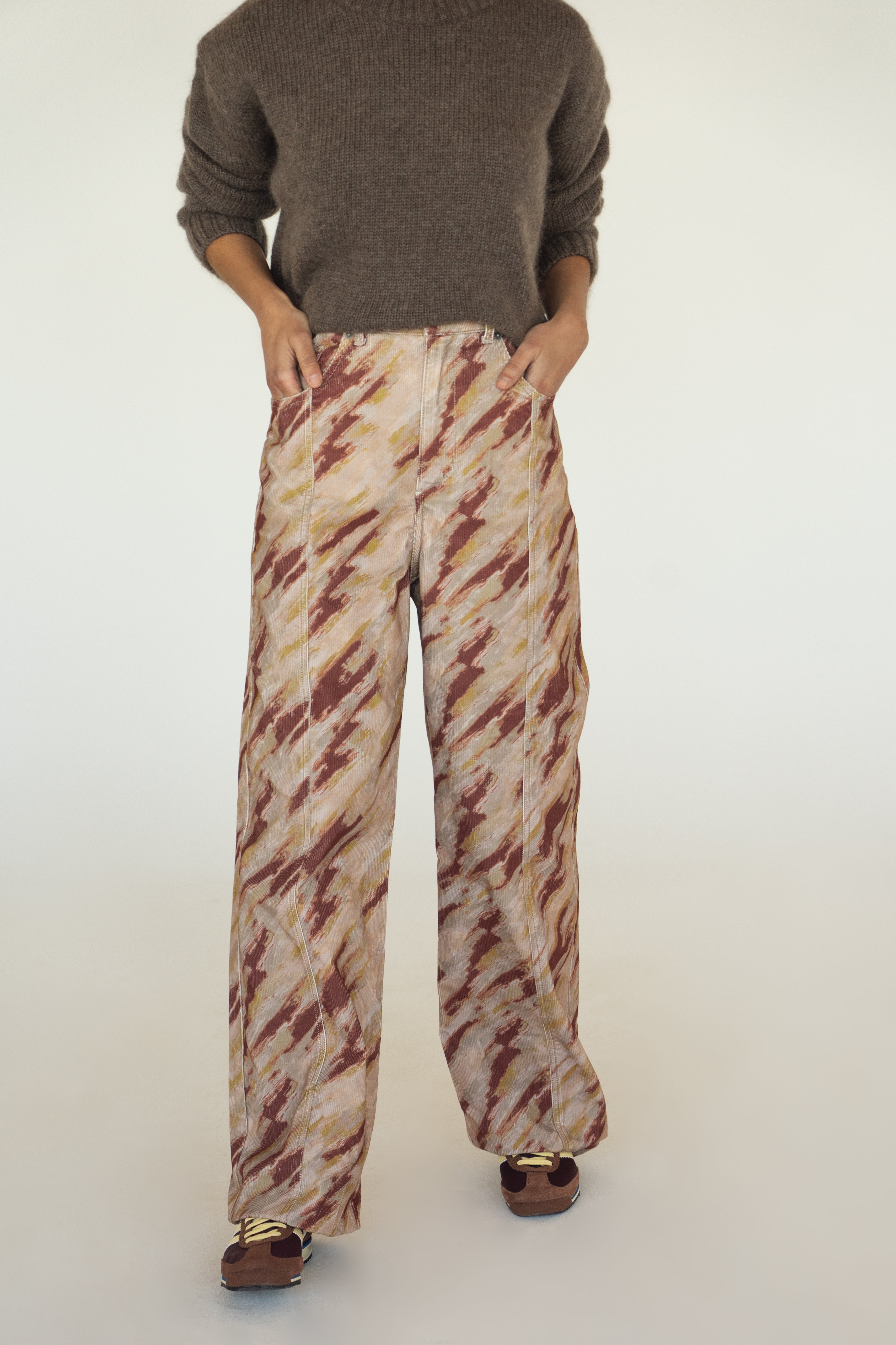 Printed High-Waisted Corduroy Trousers