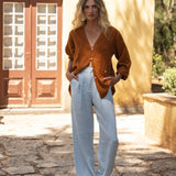 Emilia Brown Linen Shirt - Näz - Sustainable Fashion Made in Portugal