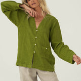 Emilia Green Linen Shirt - Näz - Sustainable Fashion Made in Portugal