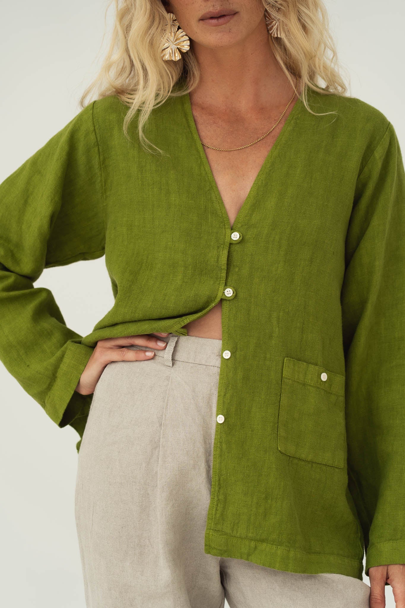 Natural Green Linen Shirt for women
