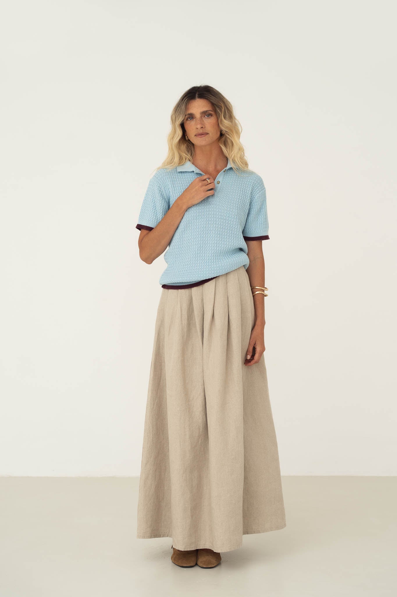 Women's Linen Long Skirt in Beige – Näz