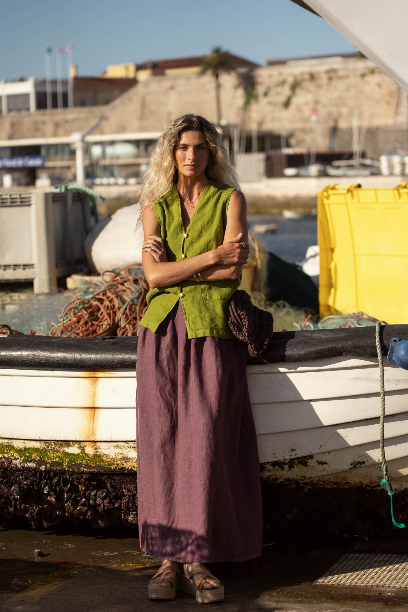 Freya Eggplant Linen Skirt - Näz - Sustainable Fashion Made in Portugal