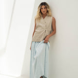 Freya Light Blue Linen Skirt - Näz - Sustainable Fashion Made in Portugal