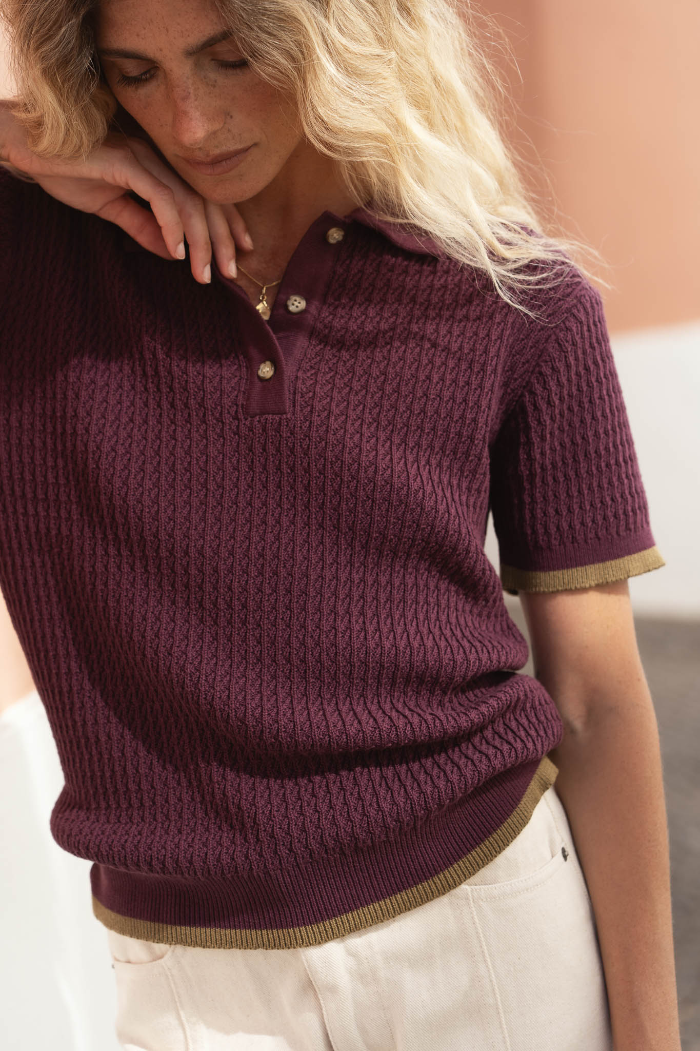 Sustainable Cotton Polo in Eggplant