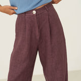 Mara Eggplant Linen Trousers - Näz - Sustainable Fashion Made in Portugal