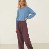 Mara Eggplant Linen Trousers - Näz - Sustainable Fashion Made in Portugal