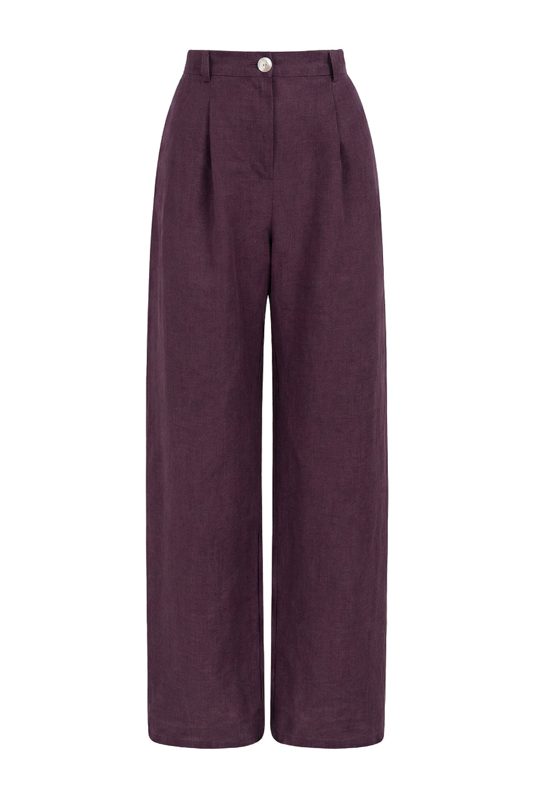 Mara Eggplant Linen Trousers - Näz - Sustainable Fashion Made in Portugal