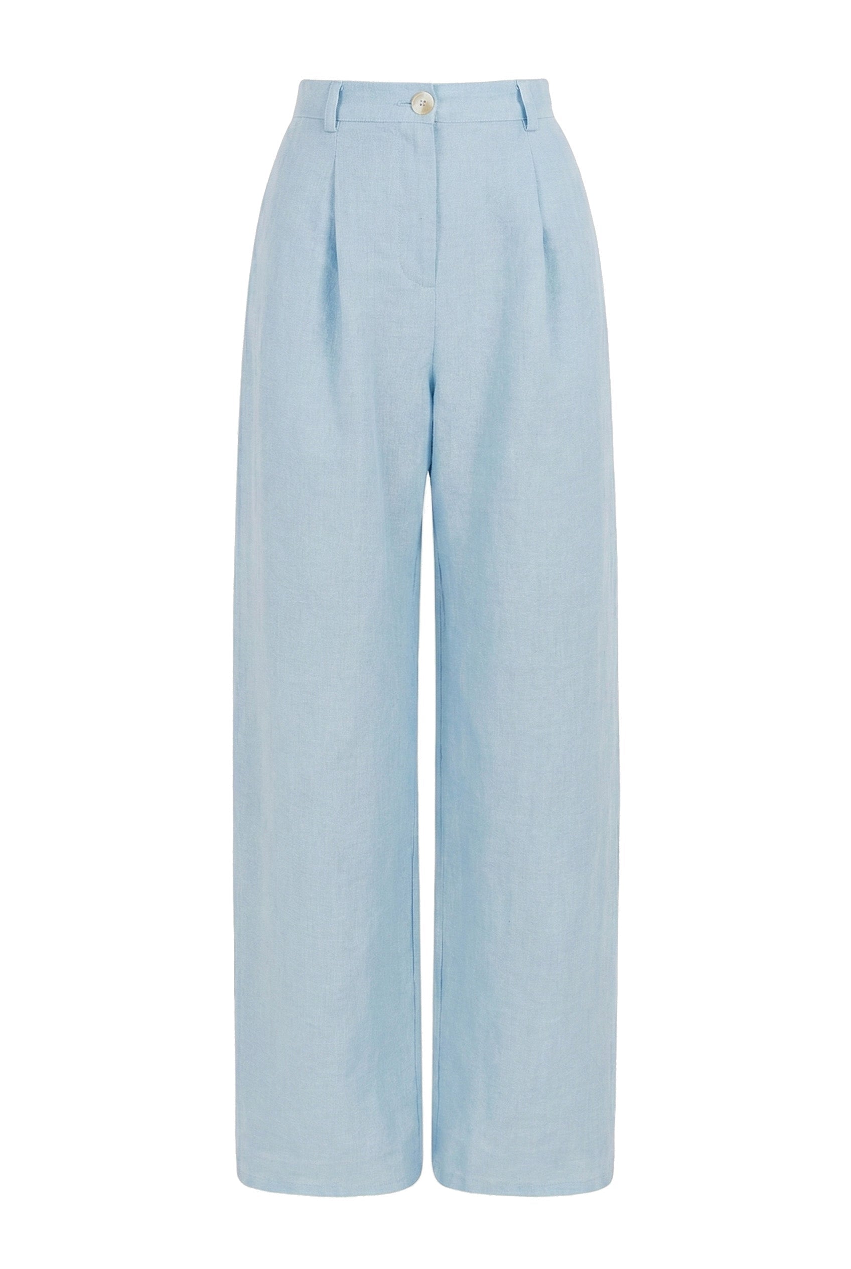 Mara Light Blue Linen Trousers - Näz - Sustainable Fashion Made in Portugal