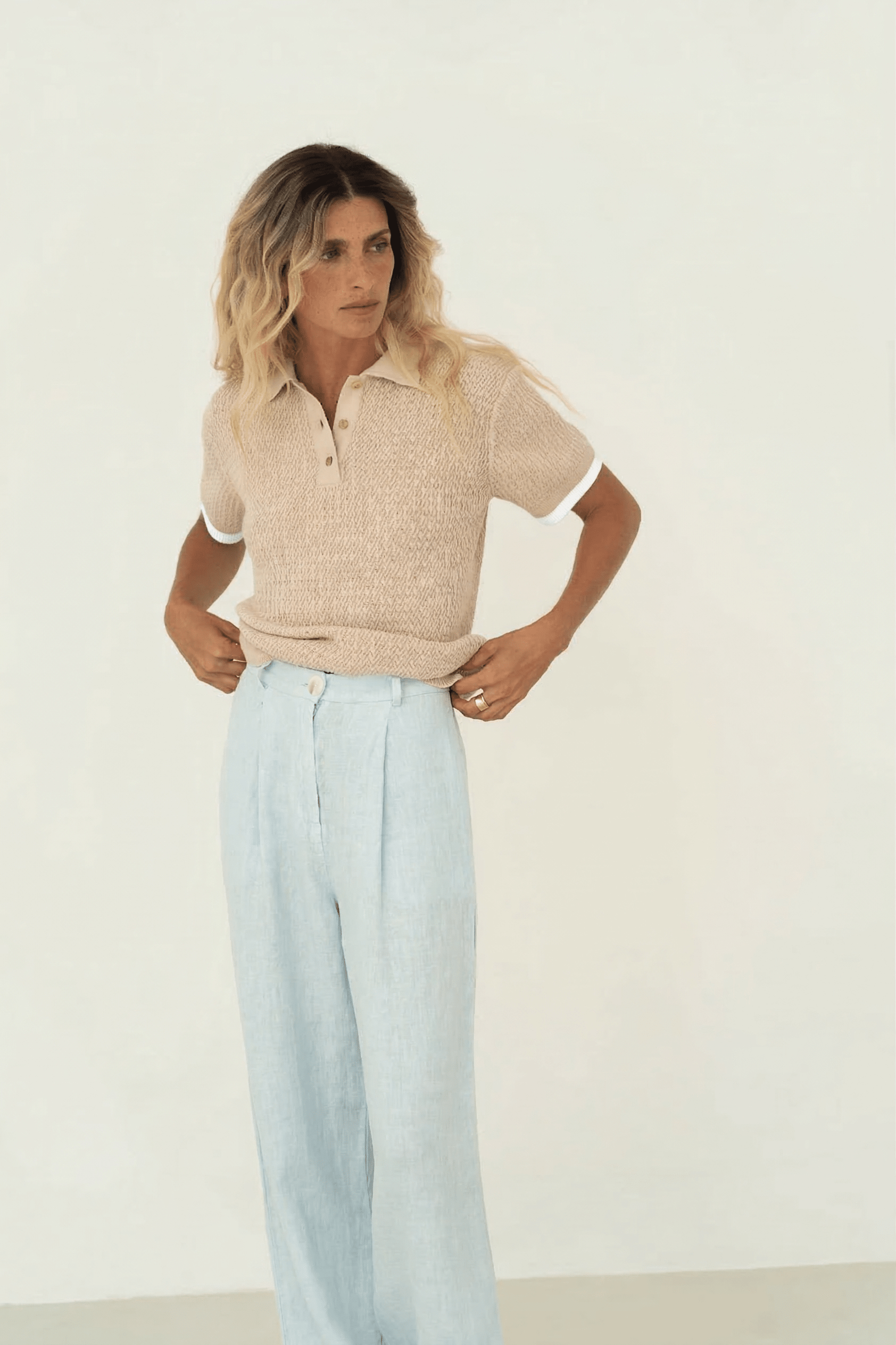 Mara Light Blue Linen Trousers - Näz - Sustainable Fashion Made in Portugal