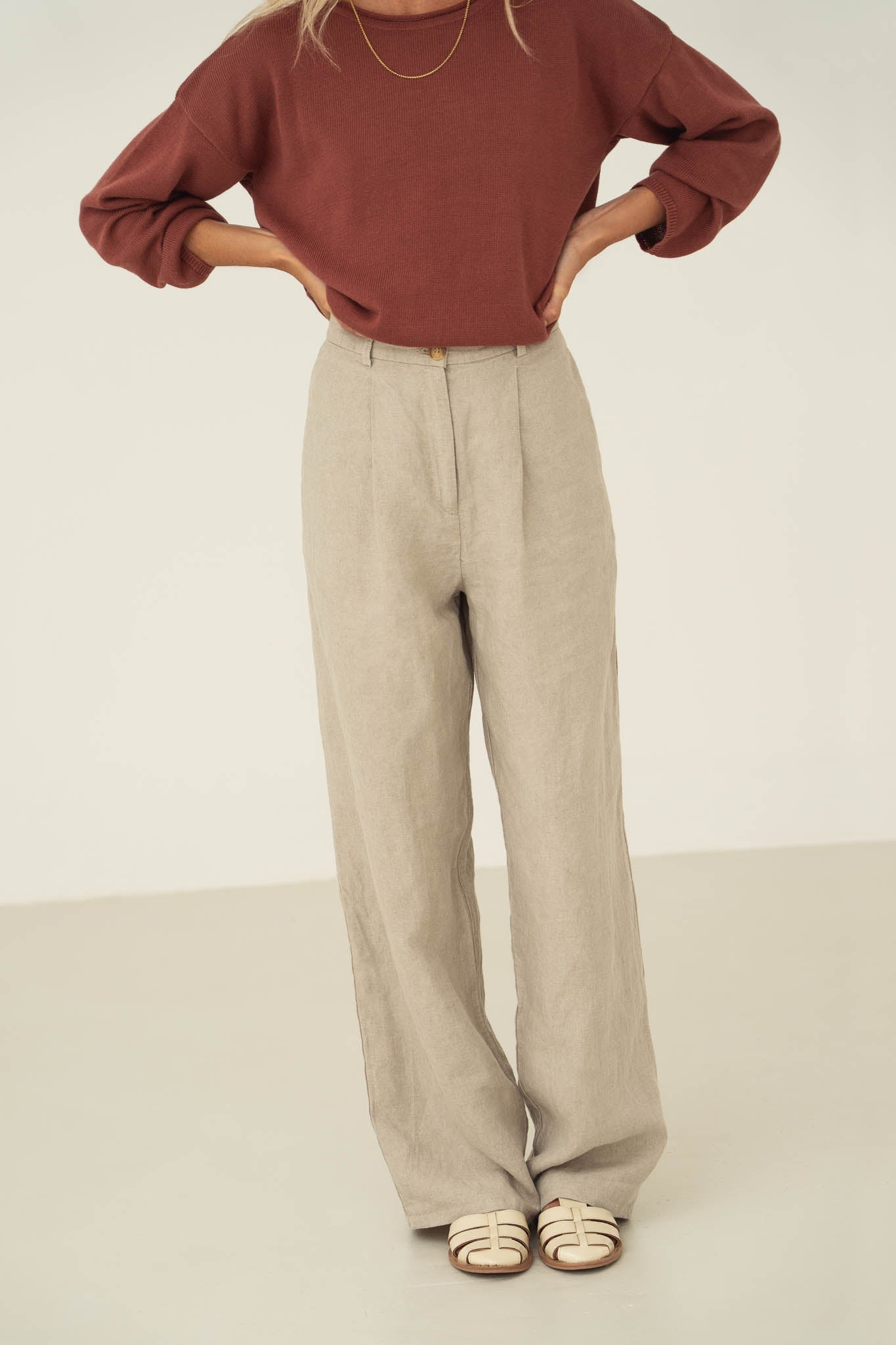 Mara Natural Linen Trousers - Näz - Sustainable Fashion Made in Portugal