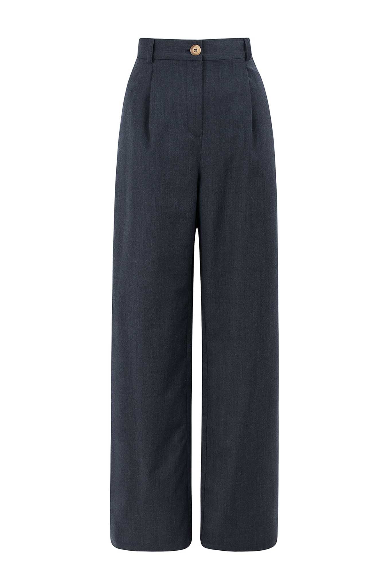 Women's Wool Tailored Trousers in Navy – Näz