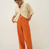 Mara Orange Frilled Trousers - Näz - Sustainable Fashion Made in Portugal
