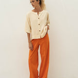 Mara Orange Frilled Trousers - Näz - Sustainable Fashion Made in Portugal
