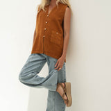 Mila Brown Linen Vest - Näz - Sustainable Fashion Made in Portugal