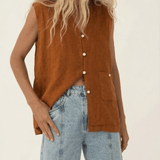 Mila Brown Linen Vest - Näz - Sustainable Fashion Made in Portugal